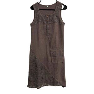 Sleeveless Brown Dress With Lace Pocket Detail Size Small